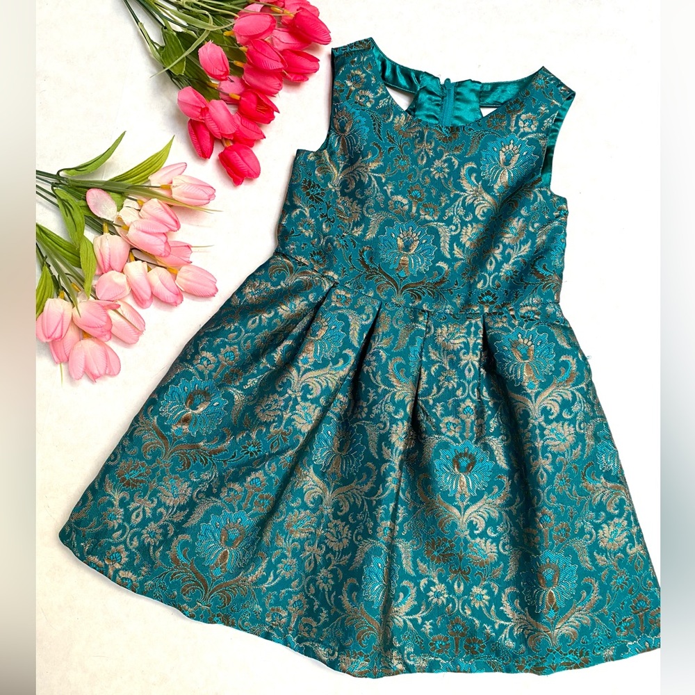 Childrens Place Pleated Gold Green Dress